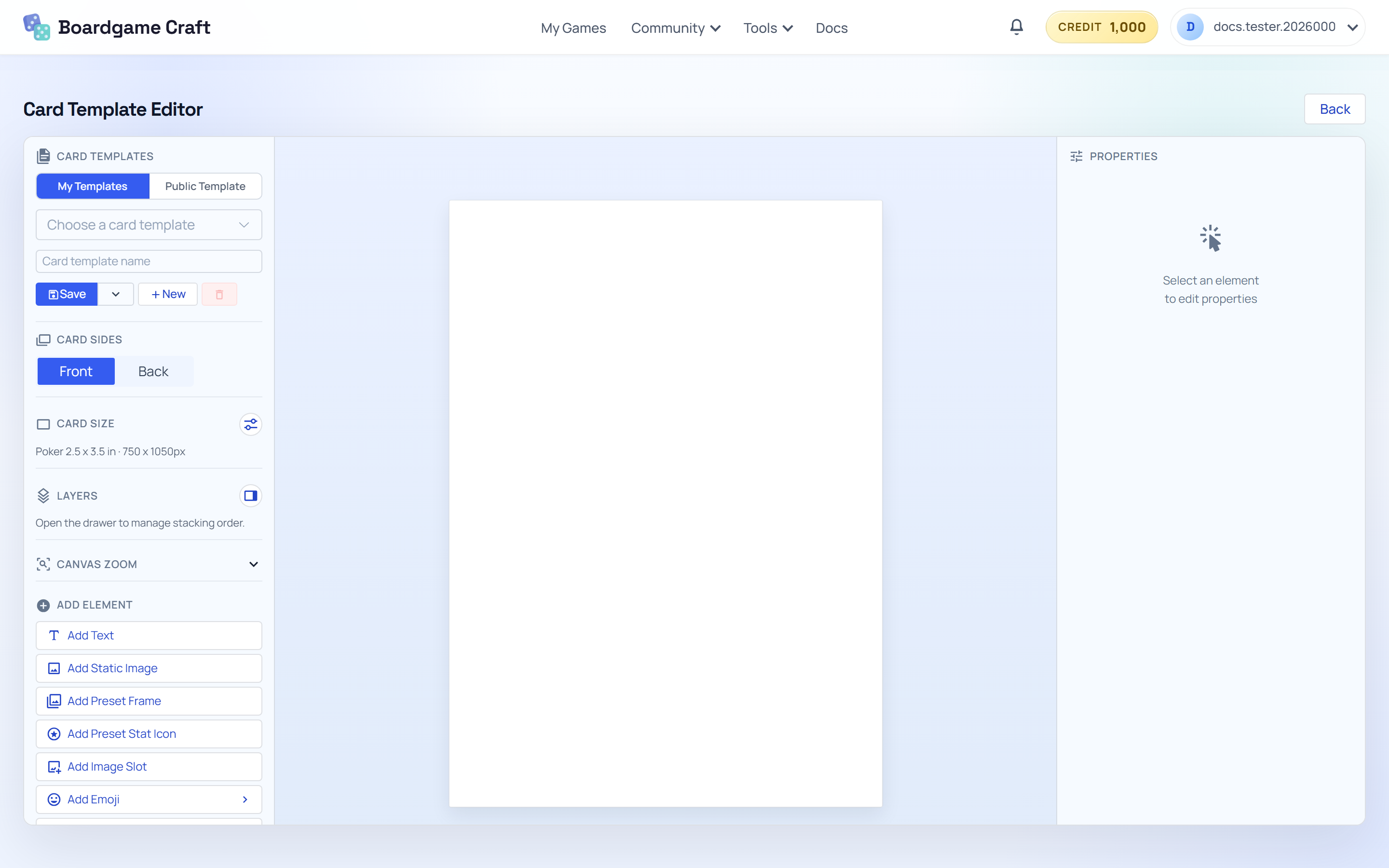 The Template Editor workspace with template controls and canvas